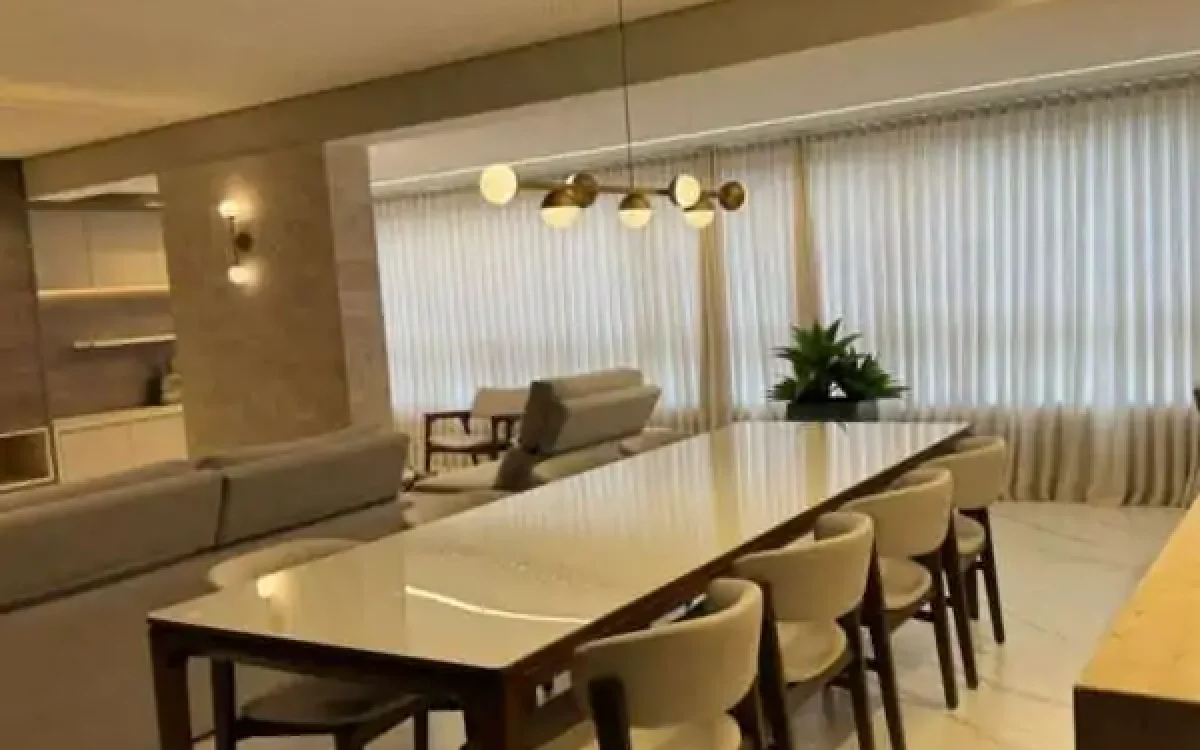 Sala integrada varanda Apartamento mobiliado de 3 suítes para alugar no Vila da Serra Prime House